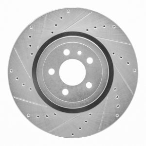 Dodge Charger Brake Rotor (1) - Front Left - R1 Concepts - Drilled & Slotted - Silver - `14-`23